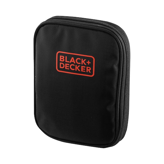 A black zippered carrying case with the BLACK+DECKER logo printed in red on the front.