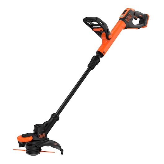 Front-side view of the BLACK+DECKER® 18V POWERCONNECT™ Cordless STRIMMER® 25cm Blade Trimmer without battery.