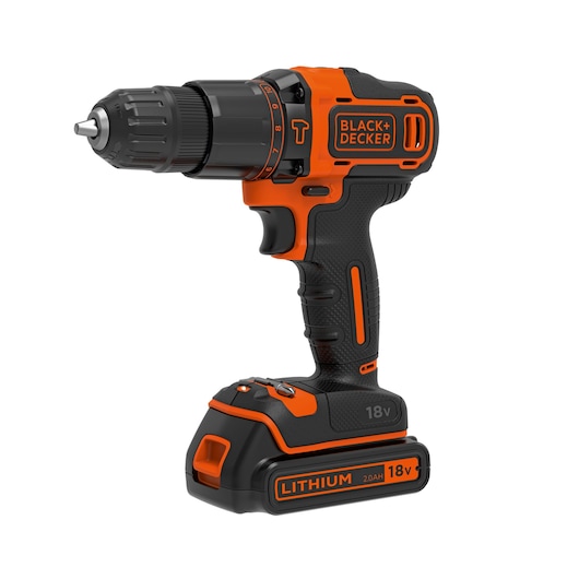 Trapano avvitatore a batteria 18V con percussione, 1 batteria da 2,0 Ah, caricabatterie da 400 mA, 20 accessori in valigetta