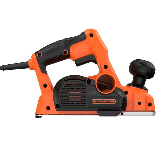 A BLACK+DECKER electric hand planer, model BEW712, featuring an orange and black design with ergonomic handle. The planer is intended for woodworking or surface finishing tasks.