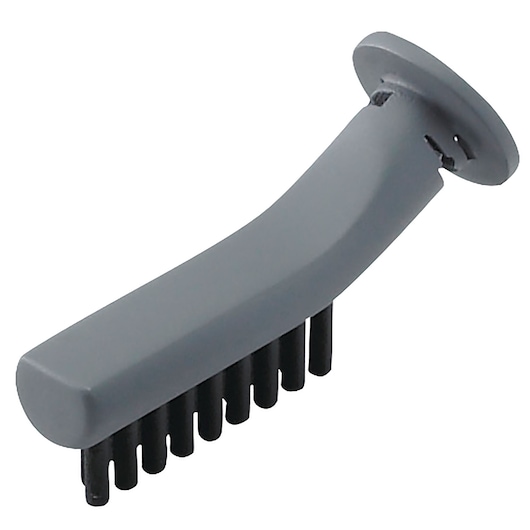 BLACK+DECKER BHSM1615DSG gray cleaning brush attachment with black bristles, side angle on white background.
