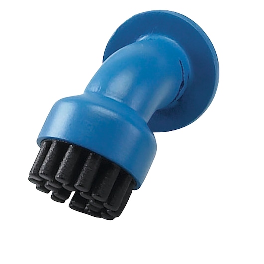 BLACKDECKER BHSM1615DSG blue round scrubbing brush accessory with black bristles, close-up on white background.