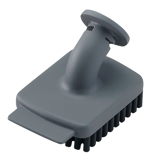 A gray brush attachment with black bristles, designed for use with a cleaning appliance, shown against a white background.