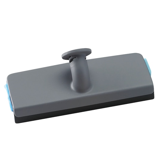 A rectangular gray mop head attachment with a blue pad, designed for use with cleaning tools.
