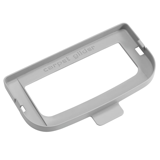 A gray plastic carpet glider accessory with an open rectangular center, designed for use with floor cleaning equipment. The words 'carpet glider' are embossed on the surface.