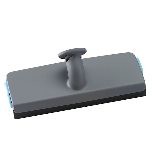 A rectangular gray cleaning attachment with a blue pad, designed for use with a cleaning device such as a steam mop.
