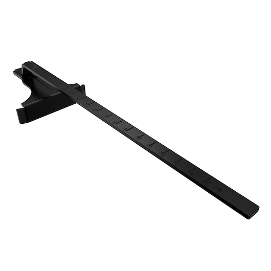 BLACKDECKER BLCCS78E1 black plastic saw guide with ruler markings, product photography on white background.