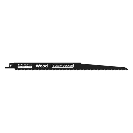 Photo of BLACKDECKER BLCR78E1 wood cutting reciprocating saw blade, black, 12 inch, high carbon steel, side view