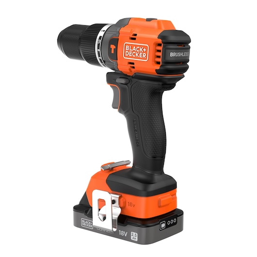 Rear-side view of the BLACK+DECKER® 18V POWERCONNECT™ Brushless Hammer Drill.
