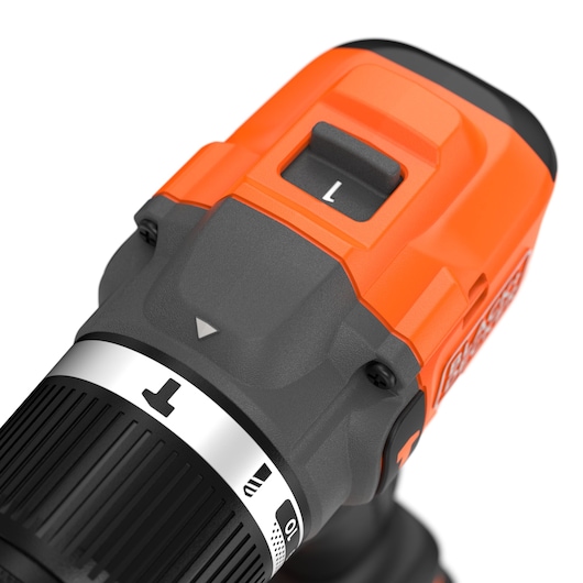 Close-up of the gear switch of the BLACK+DECKER� 18V POWERCONNECT� Brushless Hammer Drill.