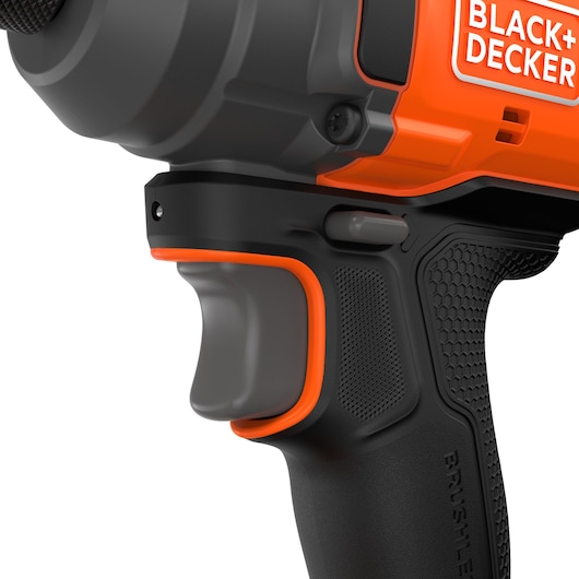 Close-up of the trigger of the BLACK+DECKER� 18V POWERCONNECT� Brushless Impact Driver.