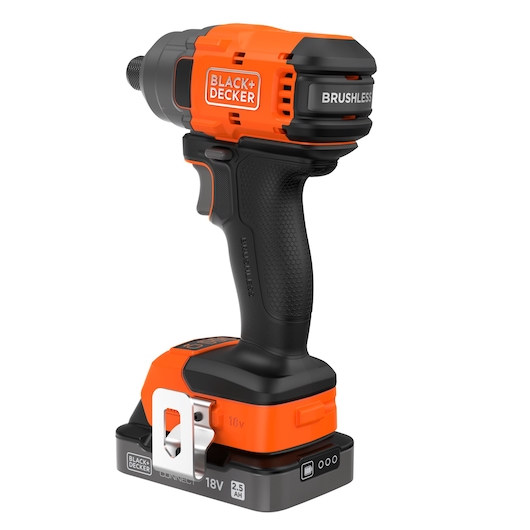 Rear-side view of the BLACK+DECKER� 18V POWERCONNECT� Brushless Impact Driver.