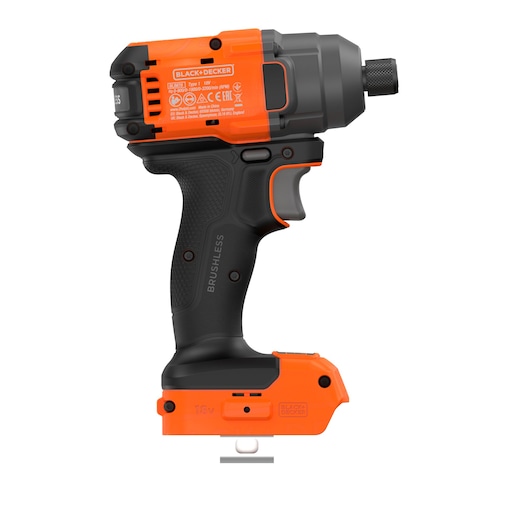 Side view of the BLACK+DECKER� 18V POWERCONNECT� Brushless Impact Driver without battery, facing right.