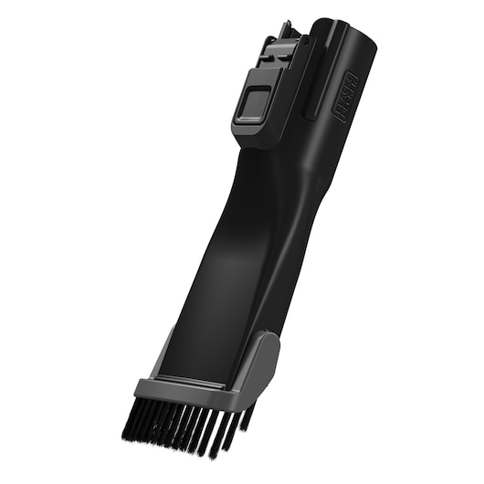 BLACKDECKER BSV520BL2P vacuum cleaner crevice tool with black bristle brush, angled on white background.