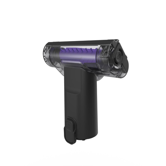 BLACKDECKER BSV525BLP vacuum cleaner brush head with transparent cover and purple roller, front angle on white background.