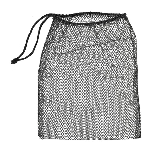 BLACKDECKER mesh drawstring bag BSV525BLP, black, top view on white background.