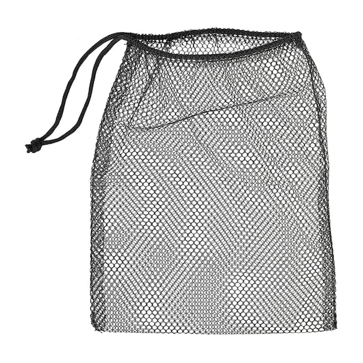 BLACKDECKER BSV525BRP black mesh drawstring storage bag, top-down angle, on white background.