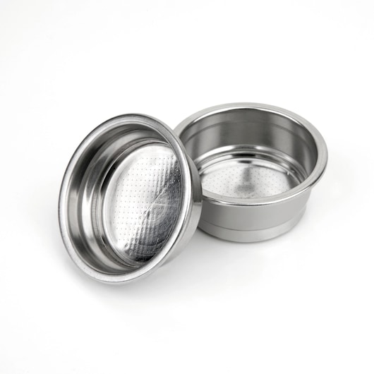 BLACKDECKER BXCO1200E stainless steel coffee filter baskets, two pieces, side angle on white background.