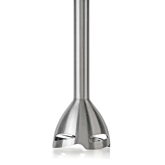 BLACKDECKER BXHB1000E hand blender stainless steel attachment, side angle, white background.