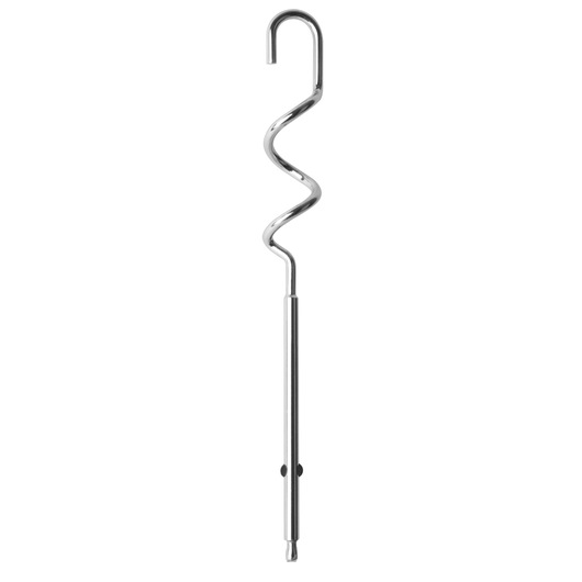 BLACKDECKER BXMX500E dough hook attachment, silver metal, spiral design, front angle on white background.