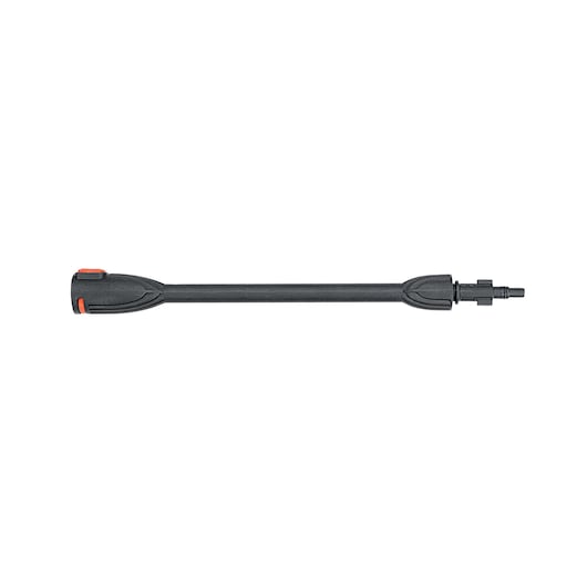 Photo of BLACKDECKER BXPW1500E black pressure washer lance, side view, with orange accents on white background.