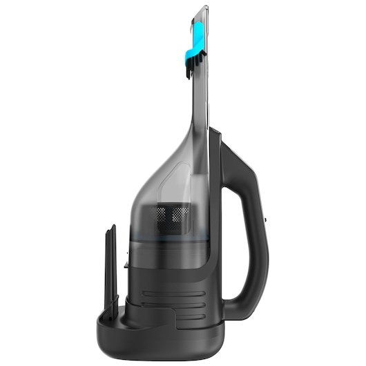 Cordless handheld vacuum cleaner with charging base and onboard LED