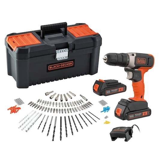 18V Cordless Drill Driver kit with all accessories.