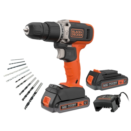 18V Cordless 2 Speed Hammer Drill kit with all accessories.