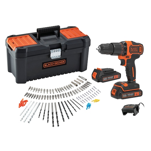 18V Cordless 2 Gear Hammer Drill kit with all accessories.