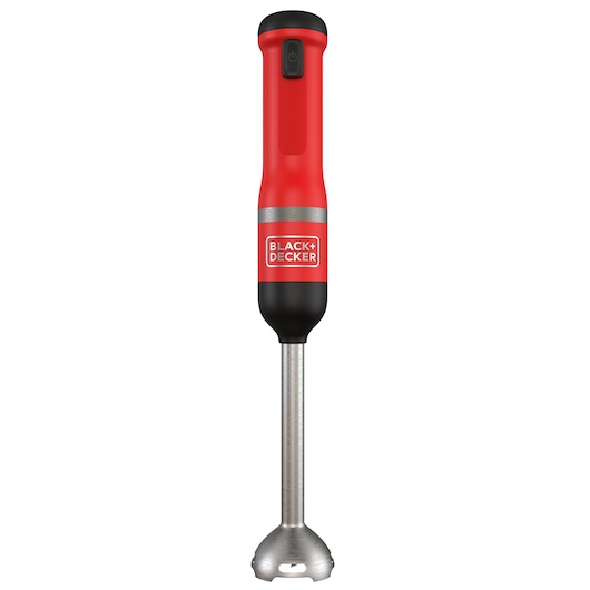 Front view of the kitchen wand power unit in red with blender head attached, included with the BLACK+DECKER kitchen wand 6 kit
