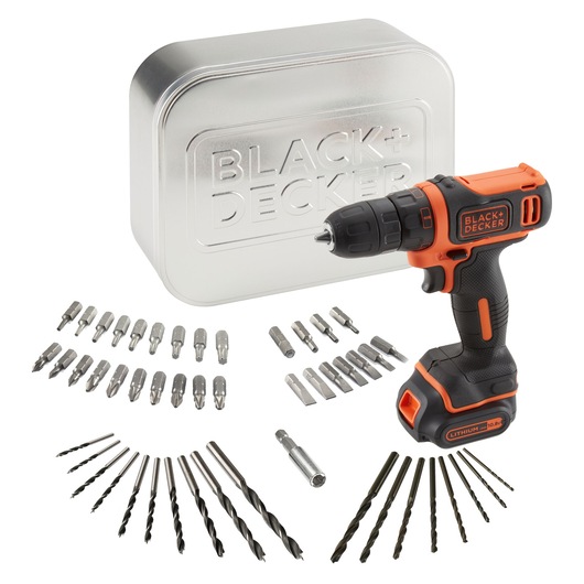 Trapano/Avvitatore 10.8V Litio in scatola metallica con 50 accessori