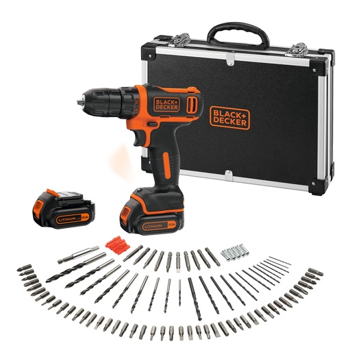 Trapano/Avvitatore 10.8V Litio in valigetta premium con doppia batteria e 100 accessori