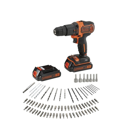 Trapano/Avvitatore a percussione 18V Litio in valigetta premium con doppia batteria, caricabatterie rapido e 80 accessori