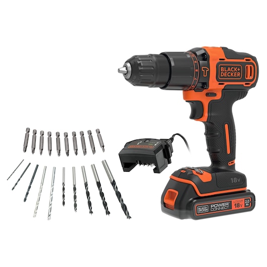 18V Cordless 2 Gear Hammer Drill kit with all accessories.