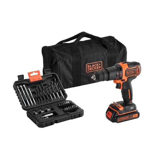Trapano/Avvitatore a percussione 18V Litio in borsa multiuso con set 32 accessori