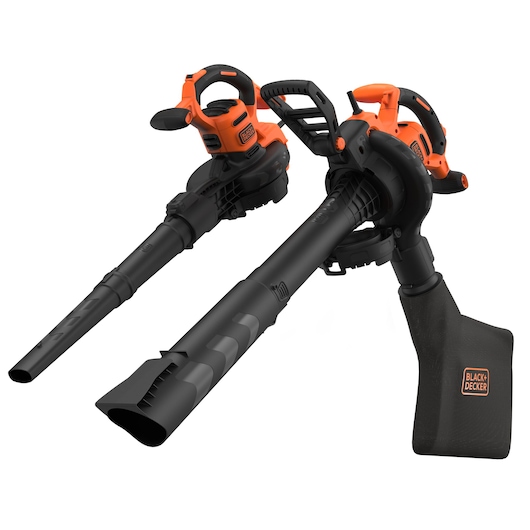Side-on vacuum mode product shot of the bLACK+DECKER® 300W 3-Iin-1 Blower Vacuum with Bag.
