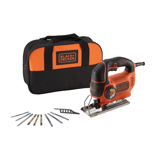 Seghetto alternativo Autoselect® 620W ad azione pendolare in borsa portautensili con 10 lame