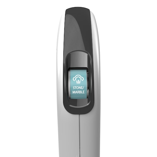 BLACKDECKER FSM1616 steam mop control panel for stone/marble setting, top angle, white background.