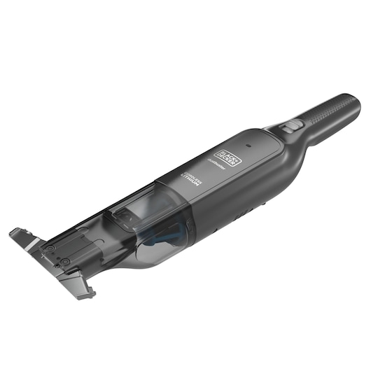 BLACKDECKER HLVC320B11 handheld vacuum cleaner, black, lithium-powered, side angle, photography.