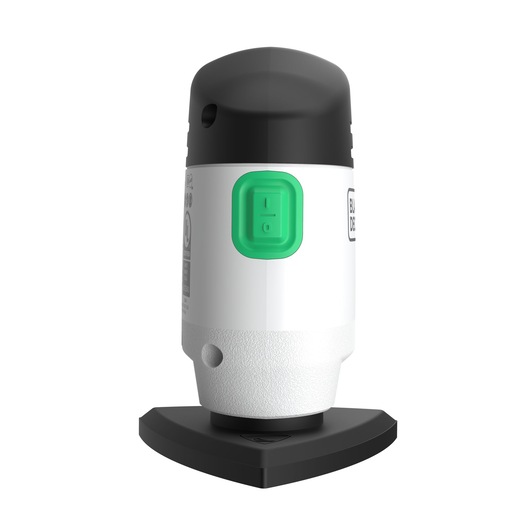 BLACKDECKER REVDS12C handheld sander, white and black with green button, front angle photo.