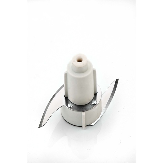 BLACKDECKER SC350 food processor blade, white plastic base, metal blades, top angle photo.