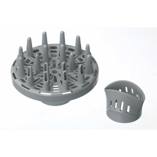 BLACKDECKER SC800 gray plastic hair dryer diffuser and concentrator nozzle on white background, top view.