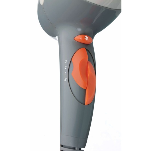 BLACKDECKER SC800 hair dryer handle, grey with orange controls, close-up on white background.