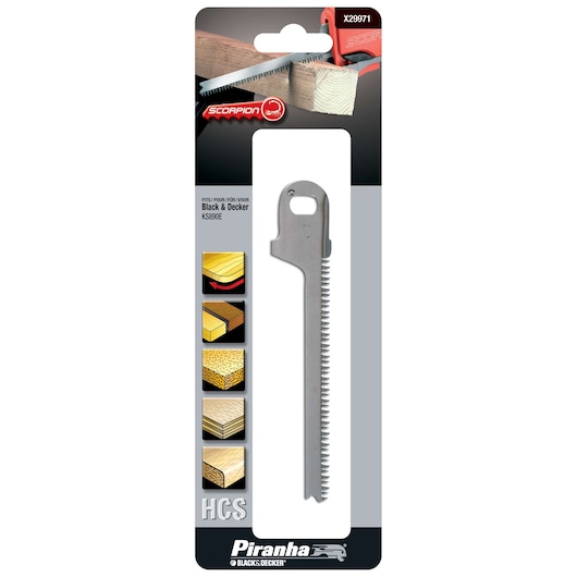 BLACK+DECKER X29971 Piranha HCS jigsaw blade for scorpion saw, straight angle, for wood and laminate cutting.